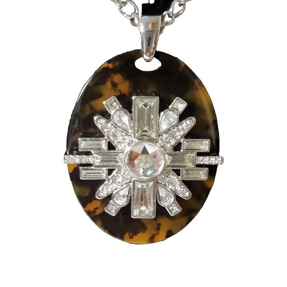 Lia Sophia Elysian Tortoise Shell Resin Cut Crystals Statement Necklace Retired - Picture 1 of 7